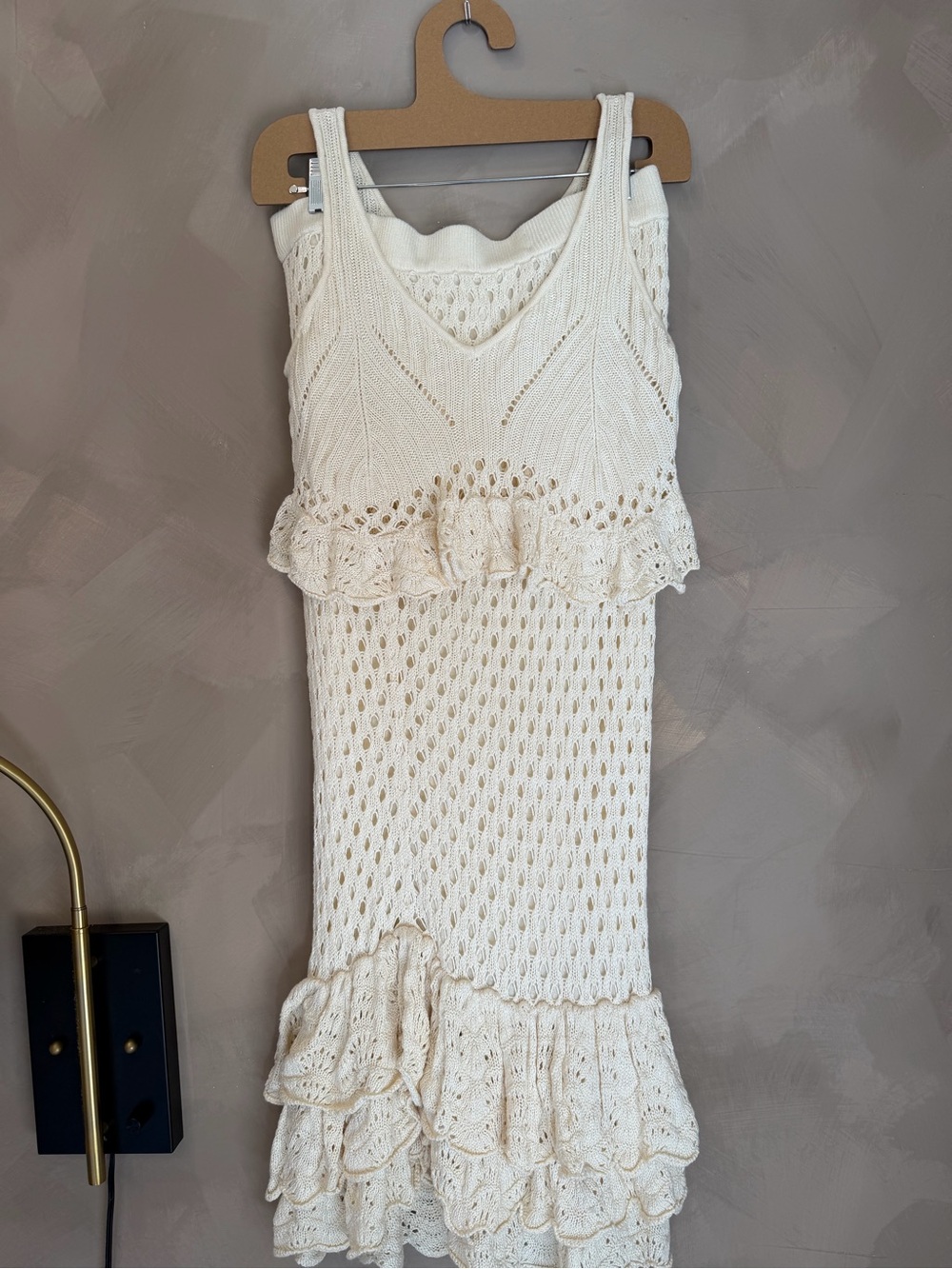 Beach Riot Cream Crochet Ruffle Midi Dress